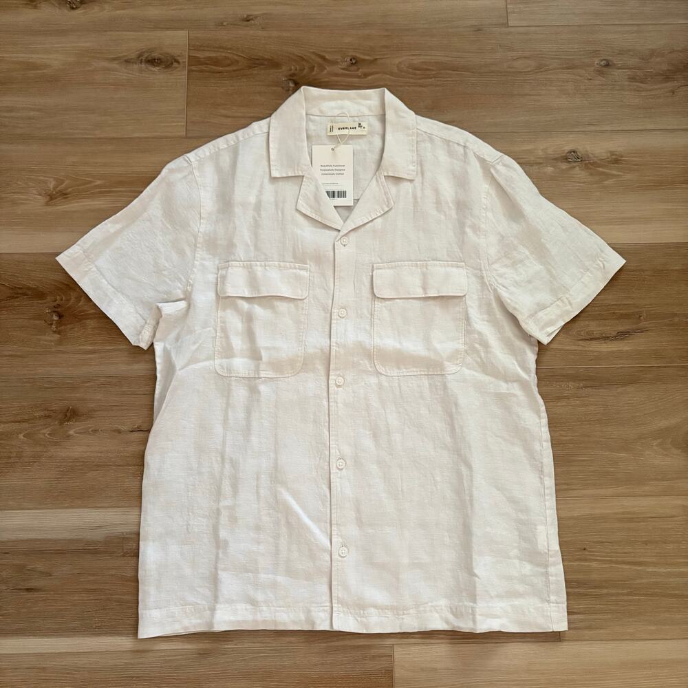 NWT Everlane Men's The Classic Short Sleeve Shirt in Linen in Birch sz Medium